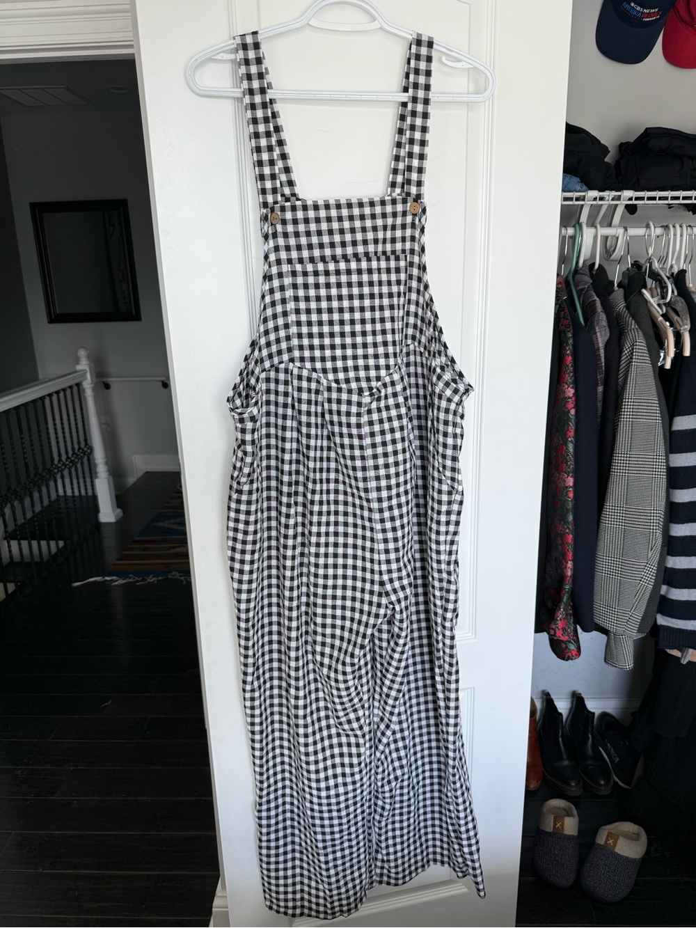 Black & White Maternity Gingham Pinafore Overalls